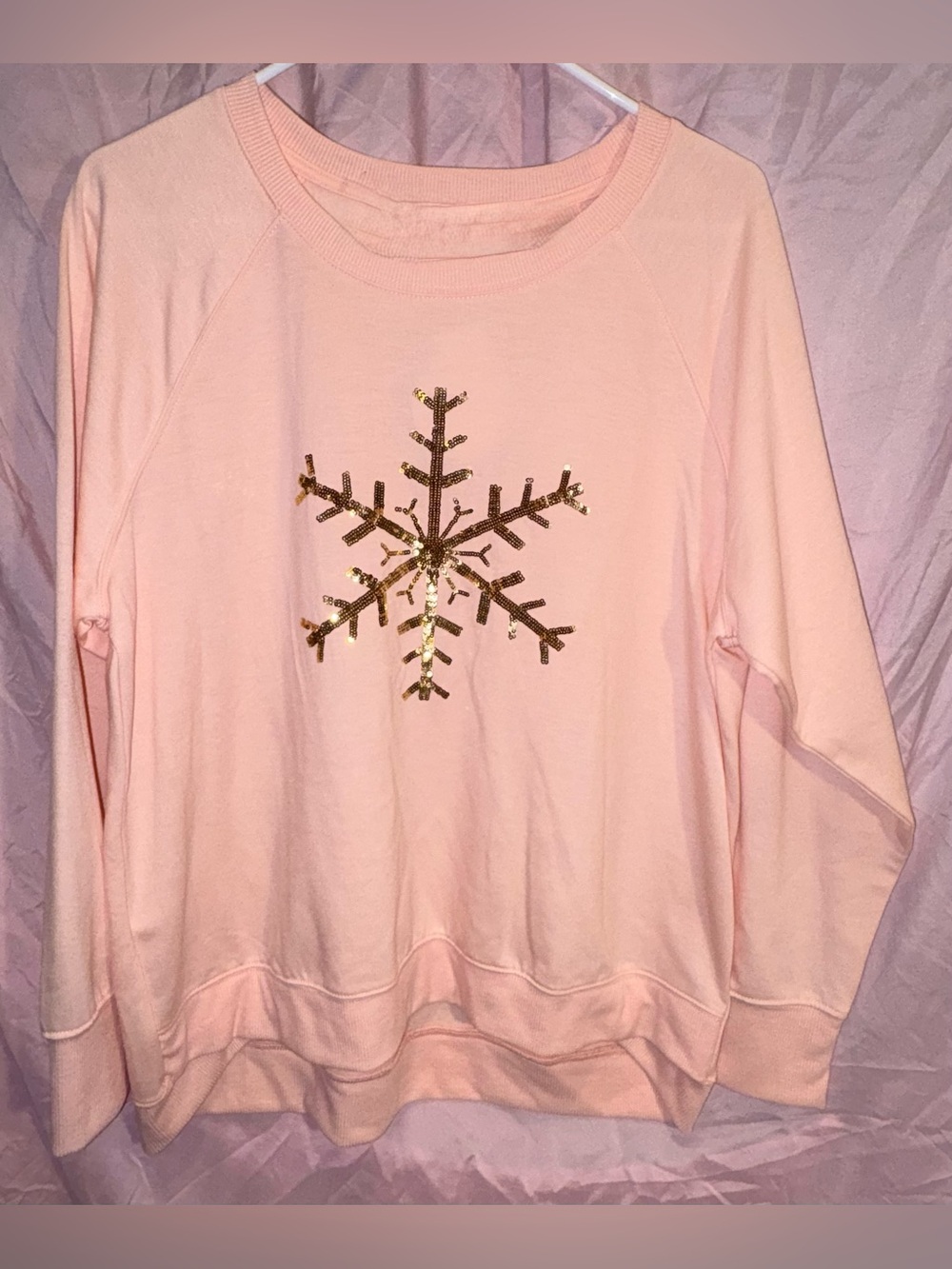 Workshop Republic Clothing Light Pink Sweatshirt with Gold Sequin Snowflake